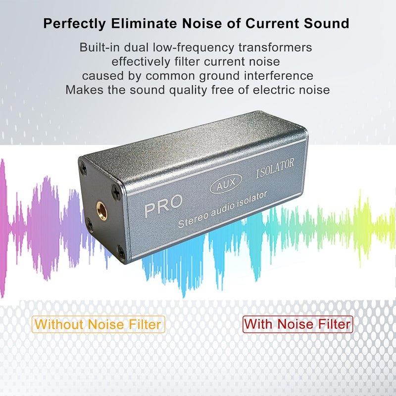 WisWinDa Store 3.5mm Pro Ground Loop Noise Isolator Car Noise Filter Hum Eliminator (No Affect Bass) Aluminum Shell Noise Eliminator for HiFi Stereo Home Theater Car Audio Player Plug&Play (Silver-Gray) - Image 4